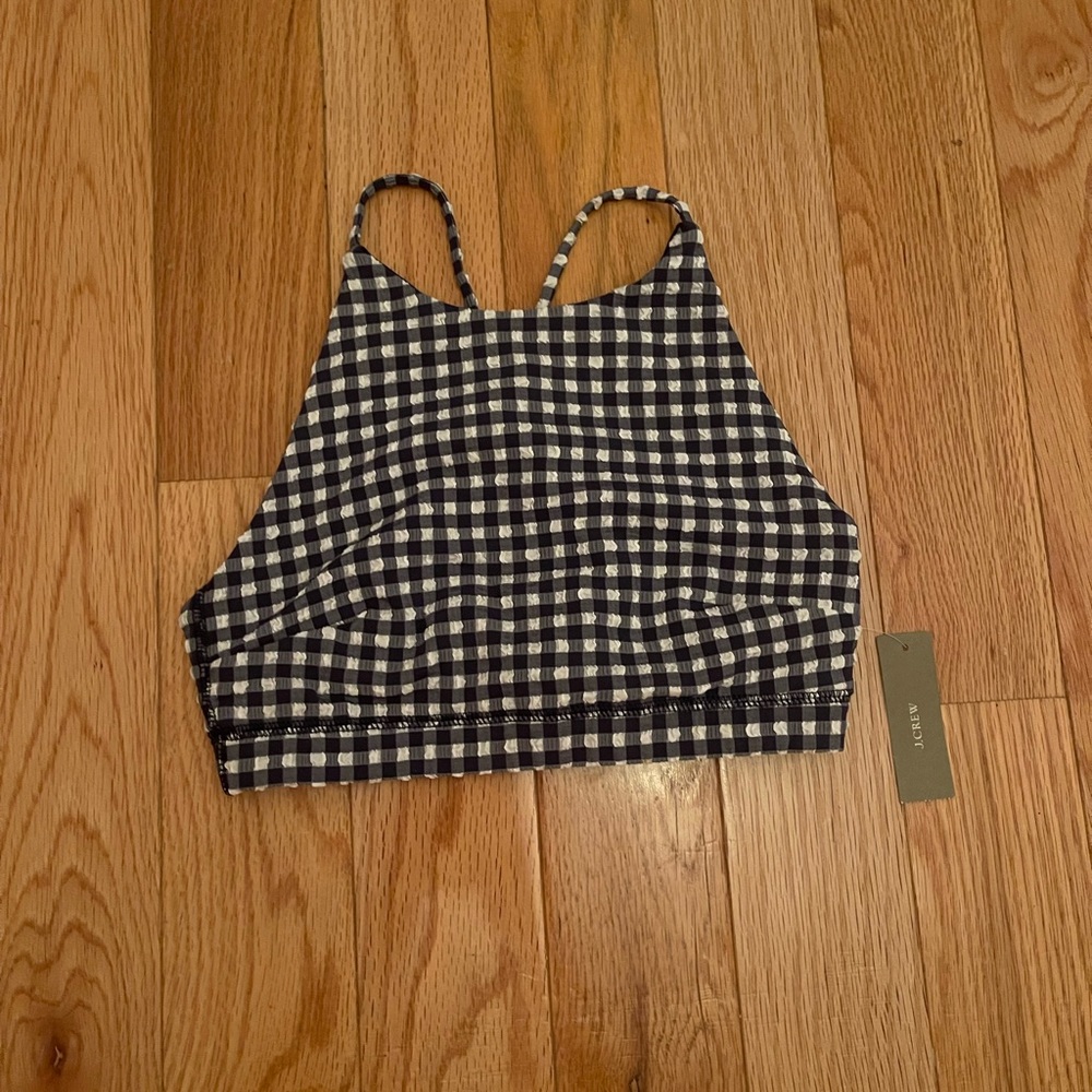 NWT J.CREW Gingham Swim Top (Blue/White) XXS
